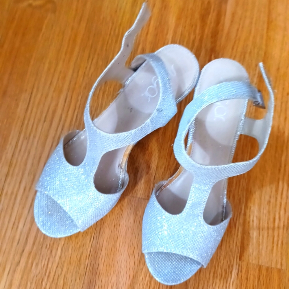 SUGAR Crystal T Cross Silver Platform Sandals